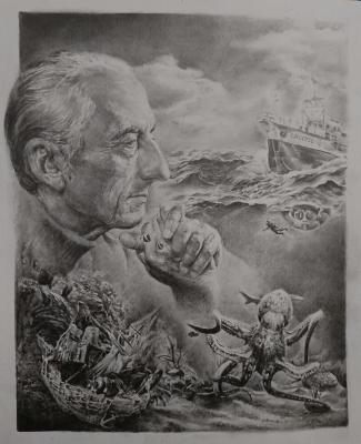 Painting, Jacques-Yves Cousteau (An Underwater World). Selivanov Dmitriy