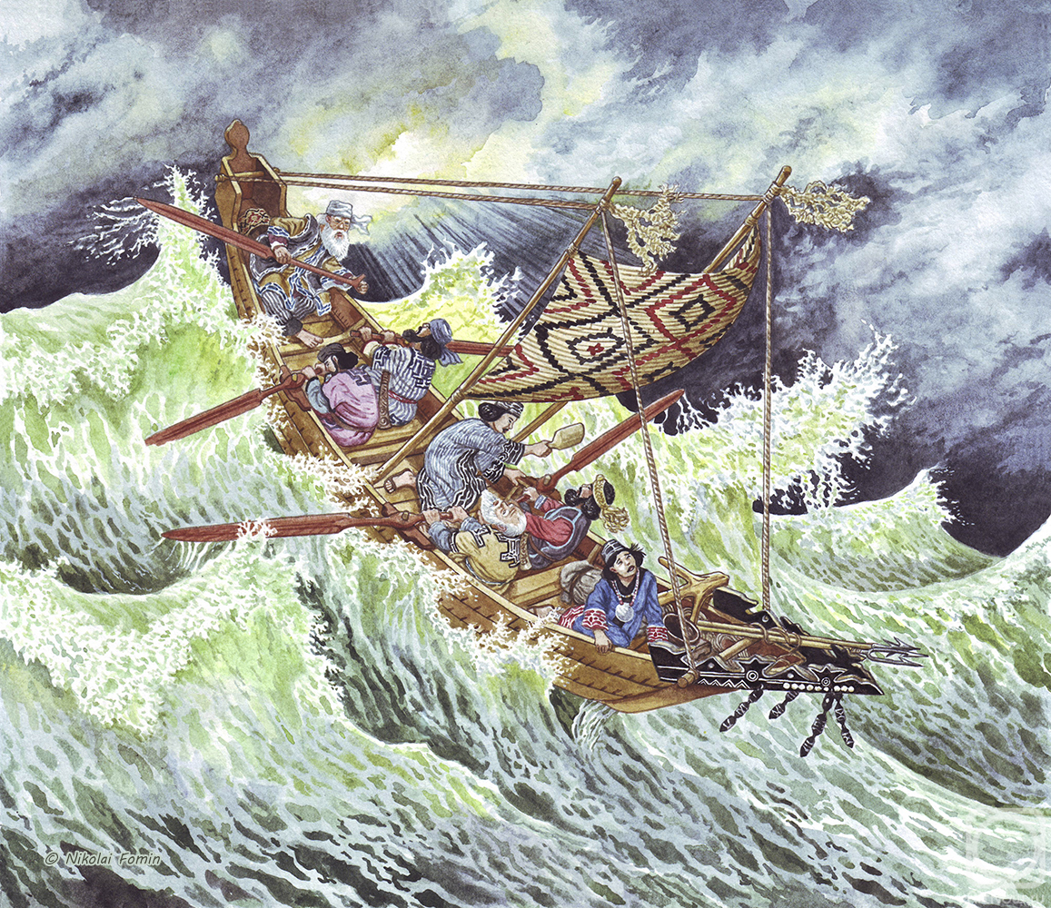 Fomin Nikolay. Ainu boat in a storm