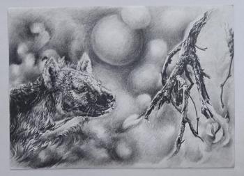Hyena and flowering branch (Hyena Pencil Drawing). Selivanov Dmitriy