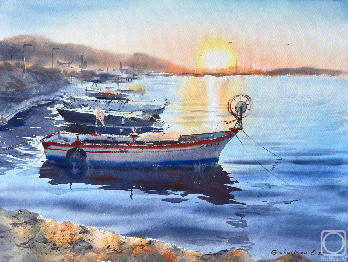 Gorbacheva Evgeniya. Boats on the pier Sunset