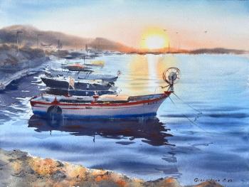 Boats on the pier Sunset. Gorbacheva Evgeniya