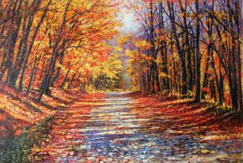 You are beautiful, autumn time (Oil Painting Road In The Forest). Kamskij Savelij