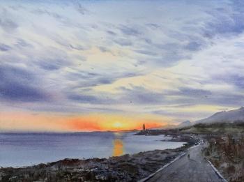 Sunset on the sea. Lighthouse. Gorbacheva Evgeniya