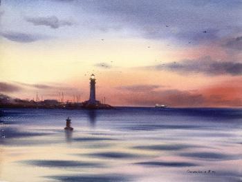 Sunset on the sea. Lighthouse. #4. Gorbacheva Evgeniya