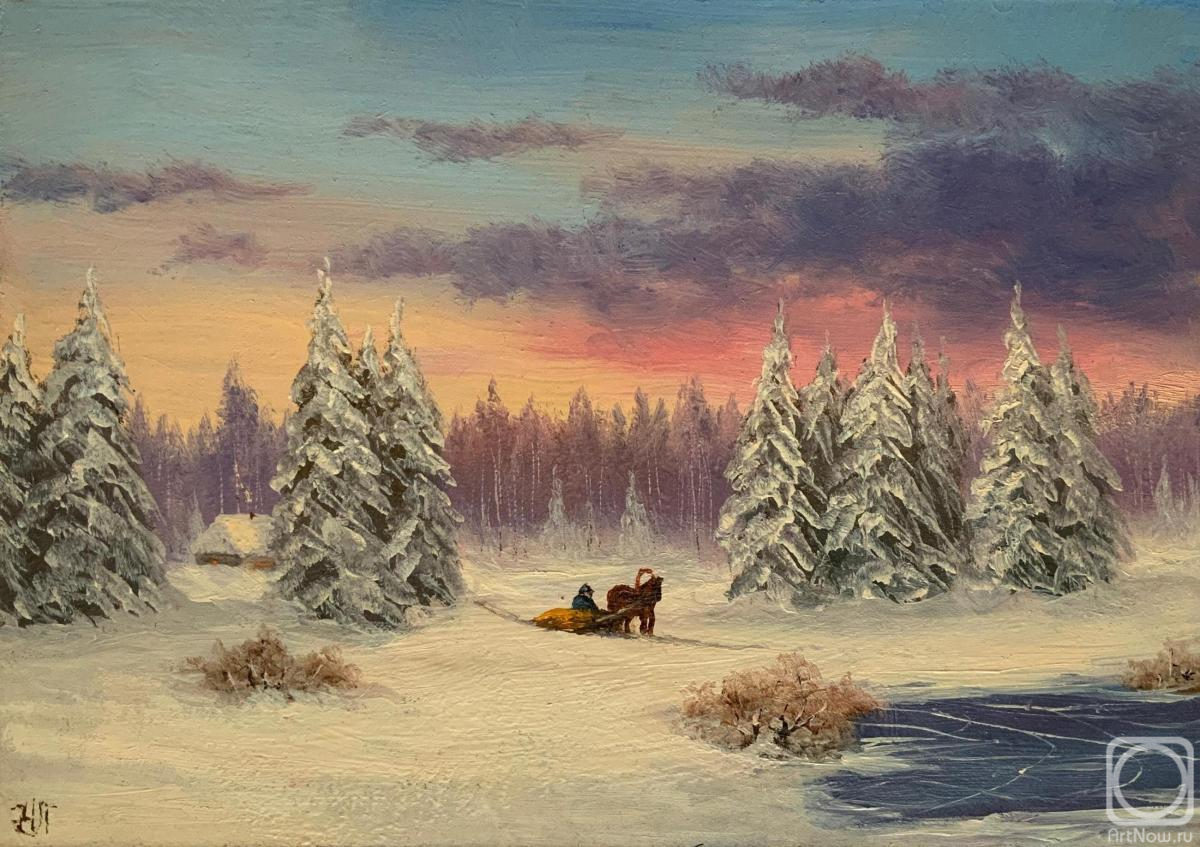 Lyamin Nikolay. In a Sleigh Through a Snow-Covered Forest, a Peasant