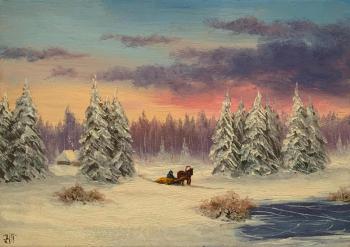 In a Sleigh Through a Snow-Covered Forest, a Peasant