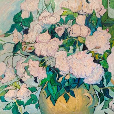 A free copy of Van Gogh's painting *Vase with Roses*