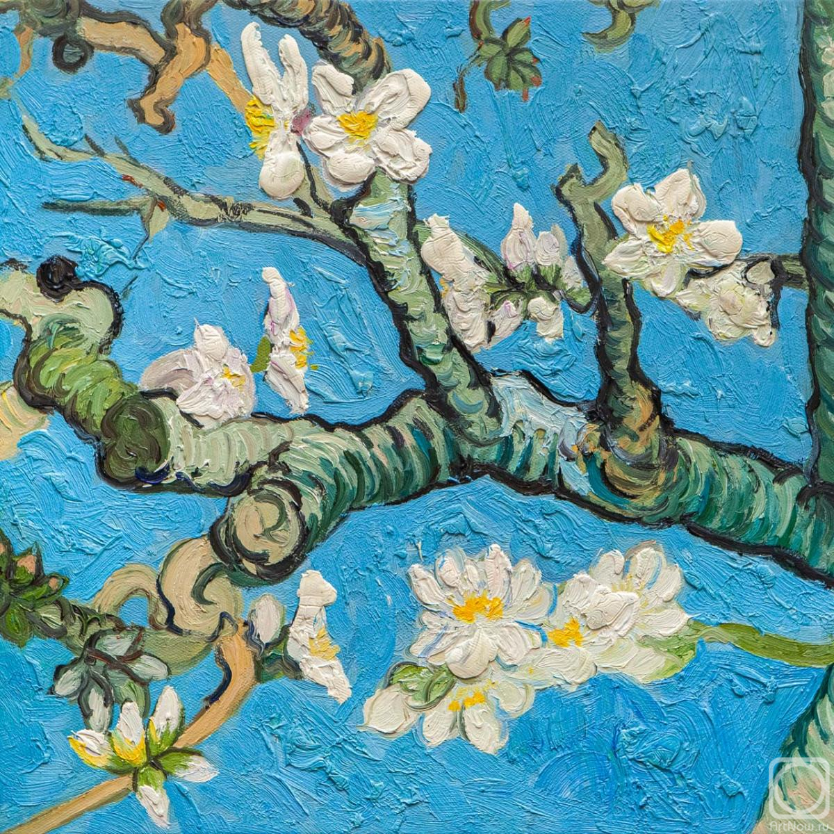 Vlodarchik Andjei. Free copy of Van Goghs painting Blossoming Almond Branches. Painting one
