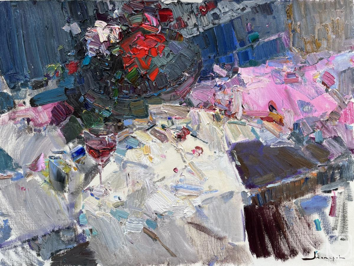 Makarov Vitaly. Still life with flowers and wine