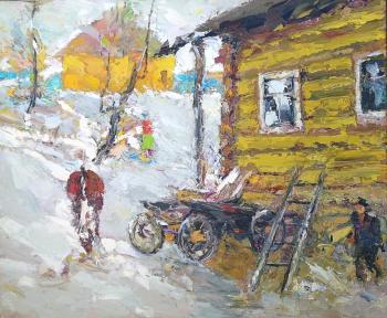 Gray huts in the snow. Fedorov Revel