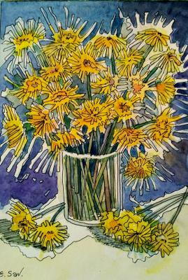 Golden dandelions (Paintings Watercolor). Savelyeva Elena