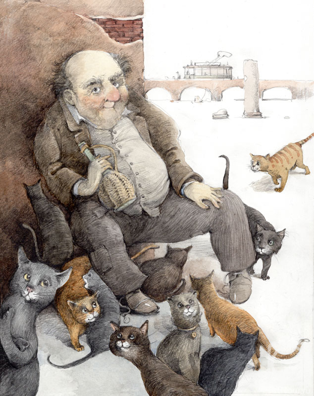 Kozlov Valeriy. Old man and cats