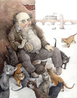 Old man and cats. Kozlov Valeriy
