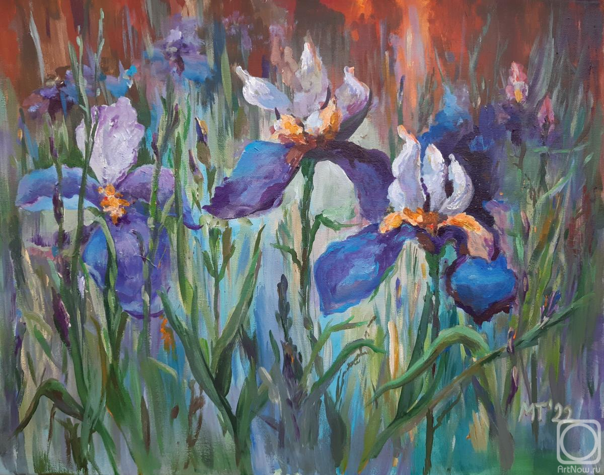 Tikhomirova Marina. Irises in a meadow, free copy from a painting by an unknown artist