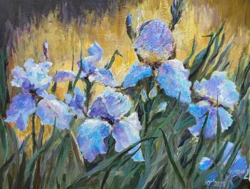 Blue irises in a meadow, loose copy from a painting by an unknown artist. Tikhomirova Marina