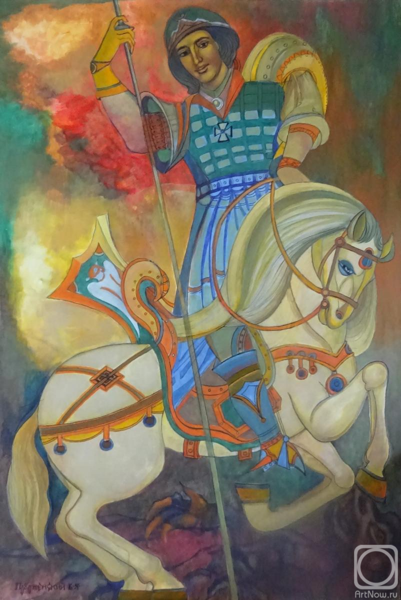 Pobozhenskij Vjacheslav. St. George the Victorious in red colors