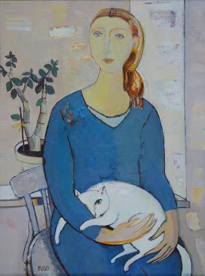 With a white cat