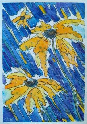 Both rain and wind (Yellow Sunflowers). Savelyeva Elena