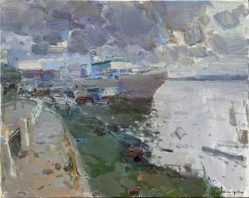 It's a nasty day. Pier in Kostroma (Embankment With Boats). Makarov Vitaly