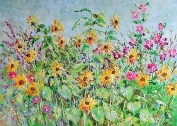 Mallows and yellow daisies. Kruglova Svetlana