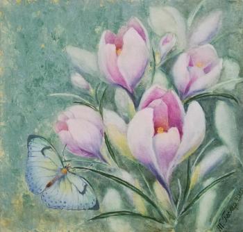 Snowdrops with a butterfly. Gesler Tatyana