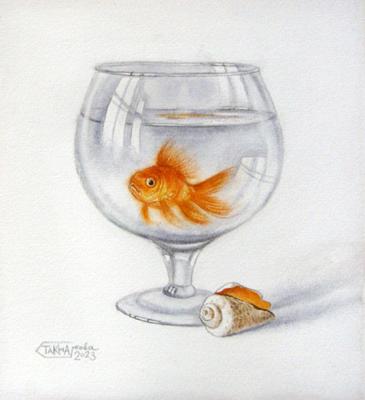 Fish in a glass aquarium. Takmakova Natalya
