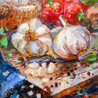 Garlic and tomatoes (Paintings For Cafe). Rodries Jose