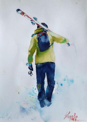 Skier. Watercolor.