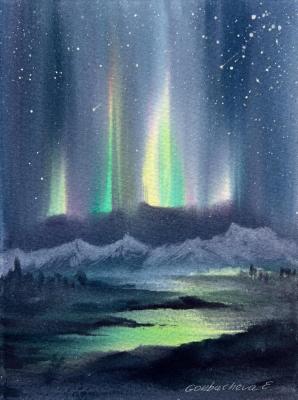 Northern lights #34 (Winter Night Landscape). Gorbacheva Evgeniya