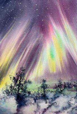 Northern lights #38 (Night Winter Landscape). Gorbacheva Evgeniya