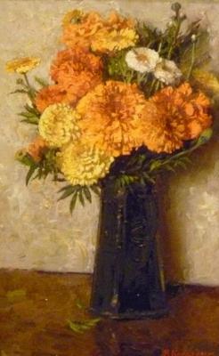 A bouquet in an old coffee pot