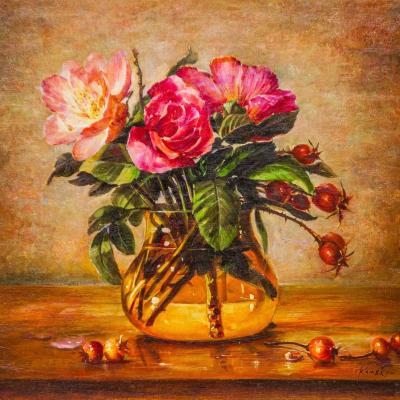 Still life with rose hips in a vase. Kamskij Savelij