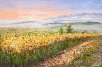 Foggy morning in the field (Oil Painting Summer Morning Oil). Vlodarchik Andjei