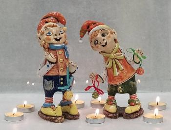 Ceramic Christmas Elves figurines (pair).