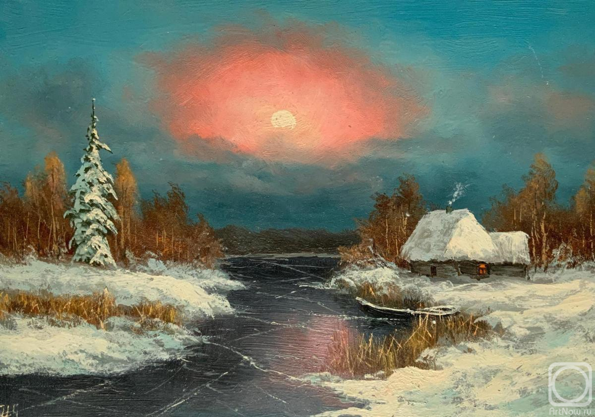 Lyamin Nikolay. Frozen River on a Bright Moonlit Night