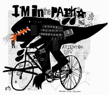 Dinosaur on a bicycle.