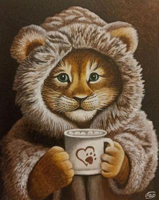 Lion cub with fragrant coffee