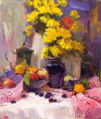 Chrysanthemums and fruits (Yellow Apples). Burtsev Evgeny