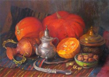 Oriental still life with pumpkins. Shumakova Elena