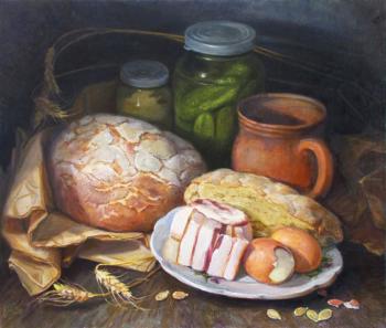 Still life with bread and lard. Shumakova Elena