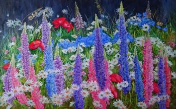 Lupines in the meadow (Buy A Painting Poppies). Razumova Svetlana