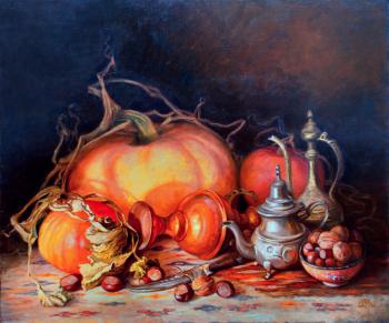 Pumpkins and oriental objects. Shumakova Elena