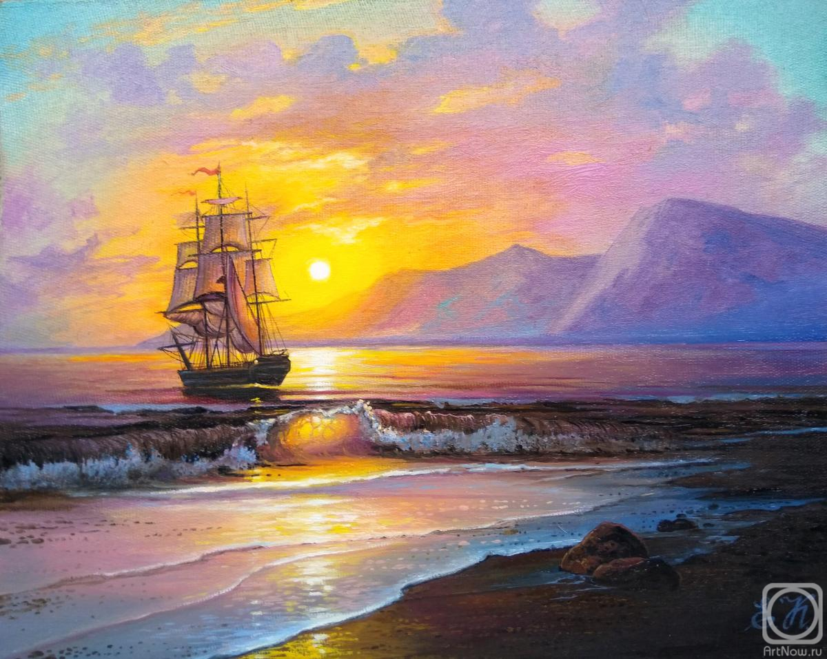 Korableva Elena. Sailboat at sea
