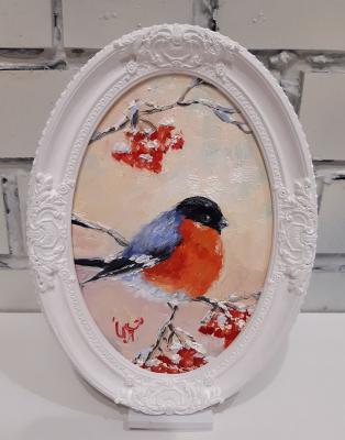 Bullfinch on a branch of rowan (Painting With Plaster). Prokofeva Irina