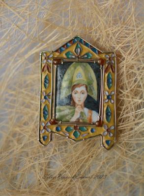 Brooch with hot jewelry enamel Russian window. Vedernikova Oksana