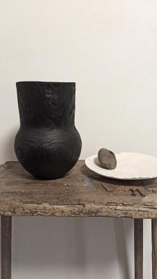 Wooden vase, jug, jug, firing, pot, black, decor,. Panfilov Dmitriy