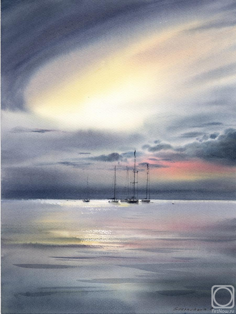 Gorbacheva Evgeniya. Yachts at sea at dawn #2