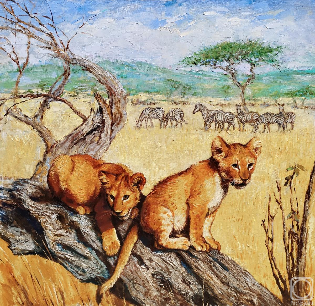 Simonova Olga. Lion cubs in the savannah