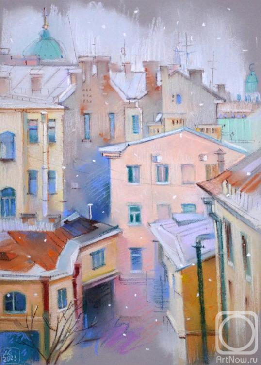 Sergeeva Aleksandra. The first snow in St. Petersburg. The yard-well