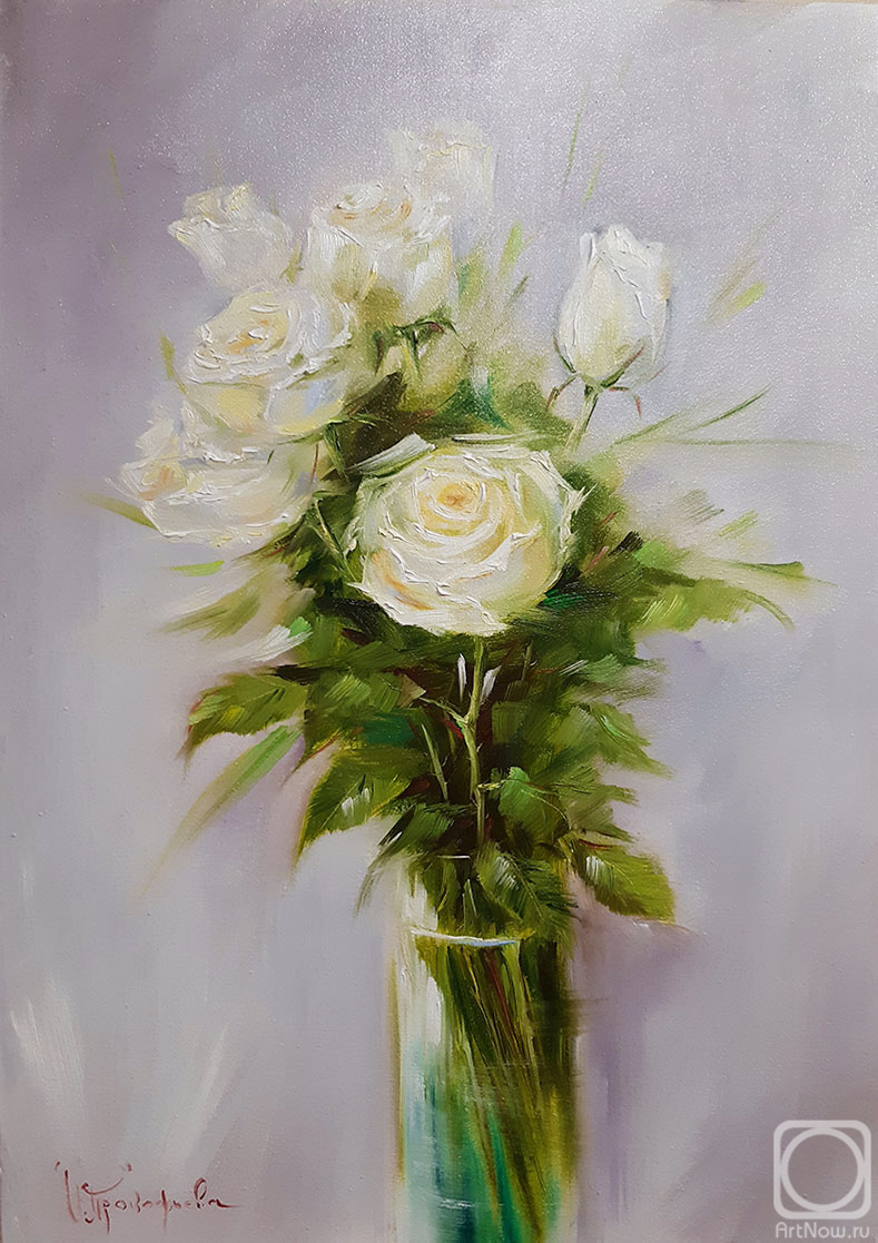 Prokofeva Irina. Bouquet of white roses in a glass vase